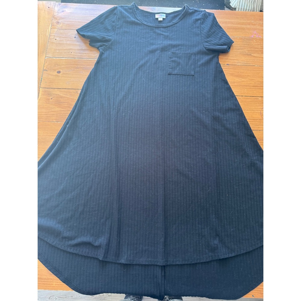 LuLaRoe Black Ribbed Short Sleeve High Low‎ Pocket T-Shirt Dress XS JC006-04